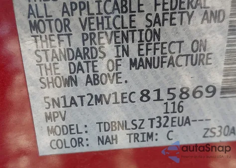 2014 Nissan Rogue Sl z USA, uszkodzony, nr VIN 5N1AT2MV1EC815869